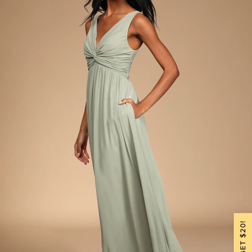 XS Lulus Bridesmaid Dress Sage Brush Green Easy To Love You Twist Front